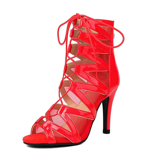 Jazz High Heels Belt Buckle Hollow Mesh Peep Toe Booties